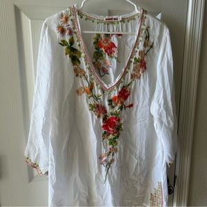 Johnny Was White Embroidered Top | M